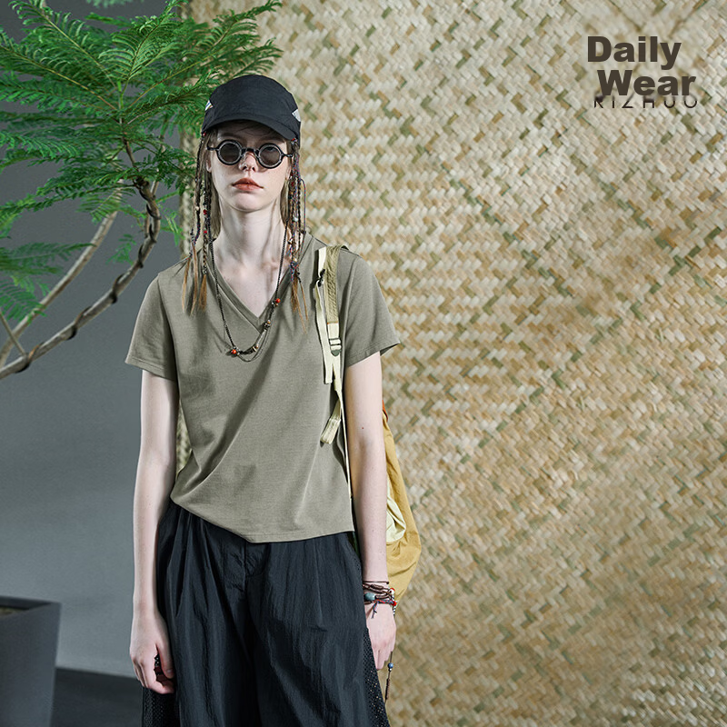 Rizhuo Original Design Irregular Hem Short Sleeve Cotton T-Shirt 2026 Summer New Slim Fit Versatile Top for Women