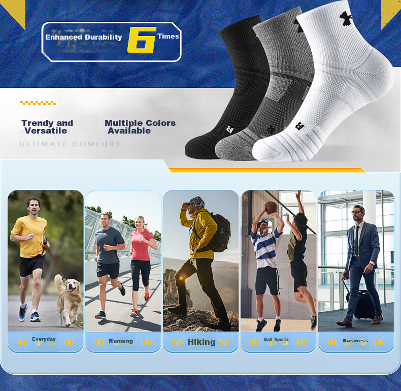 Under Armour Socks [3 Pairs] Basketball and Badminton Sports Socks for Men and Women, Running Mid-Length Anti-Odor Thickened Terry Cotton Socks 1