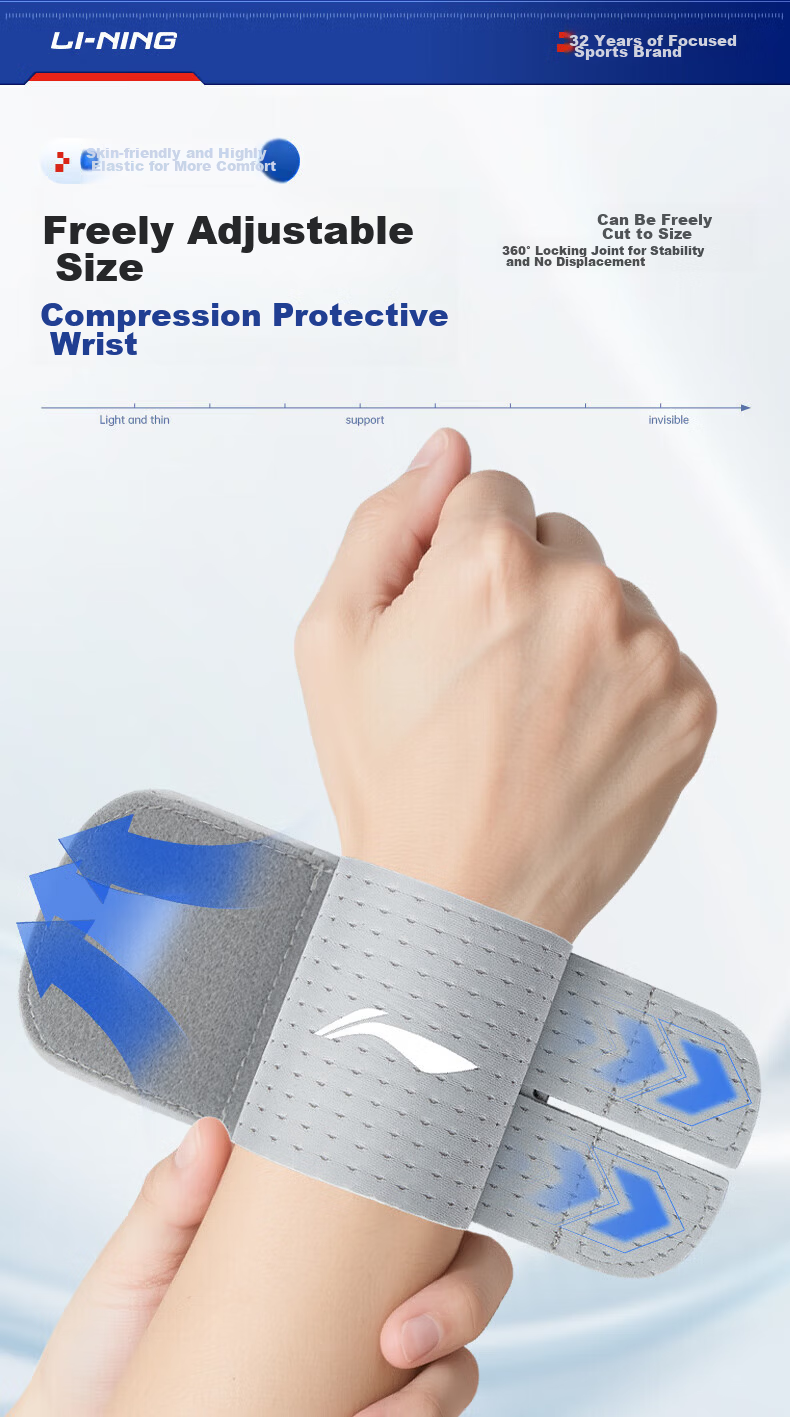 LI-NING Wrist Support Brace for TFCC Tendonitis Fitness Wrist Injury Sports Stabilizer Compression Sleeve for Badminton and Bench Press 16