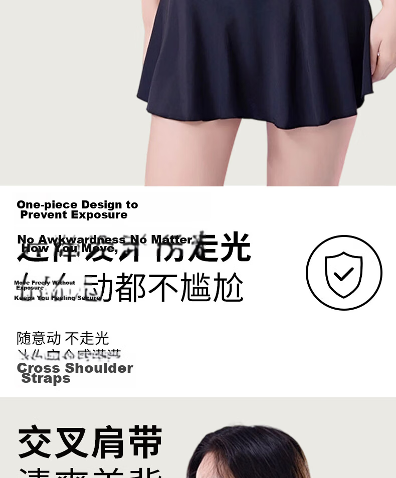 LangSha Women's Black One-Piece Swimsuit Skirt Slim Fit High Elasticity Conservative Anti-Exposure Beach Hot Spring Wear 8