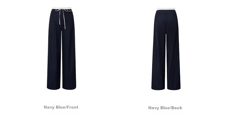 ANN ANDELMAN Official Straight-Leg Elastic Waist Spliced Striped Casual Trousers Gray M Celebrity Style 11