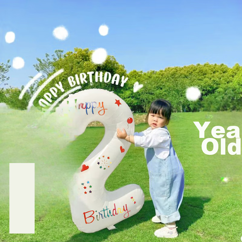 Shicai White Printed Number Balloon Decoration Children's Birthday Party Outdoor Handheld Photo Prop 2