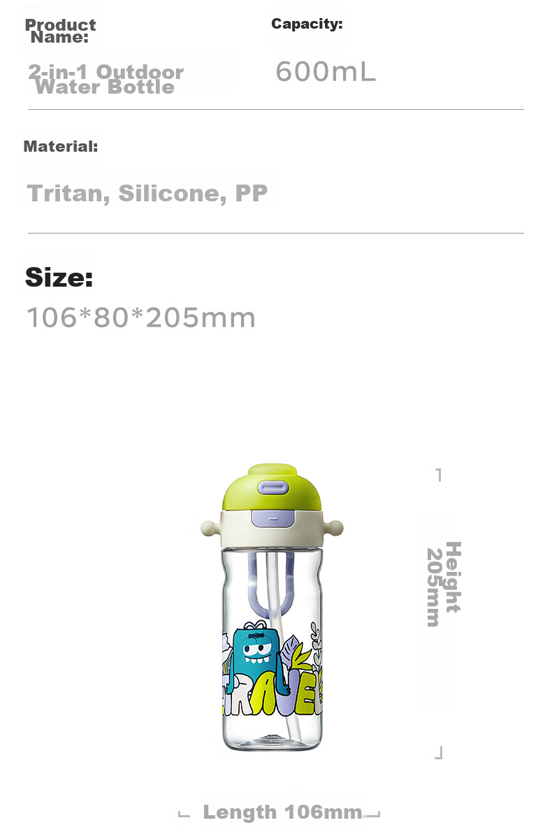 Babycare Children's 2-in-1 Dual-Use Outdoor Sports Water Bottle Tritan 600mL for Ages 3+ School Use 14