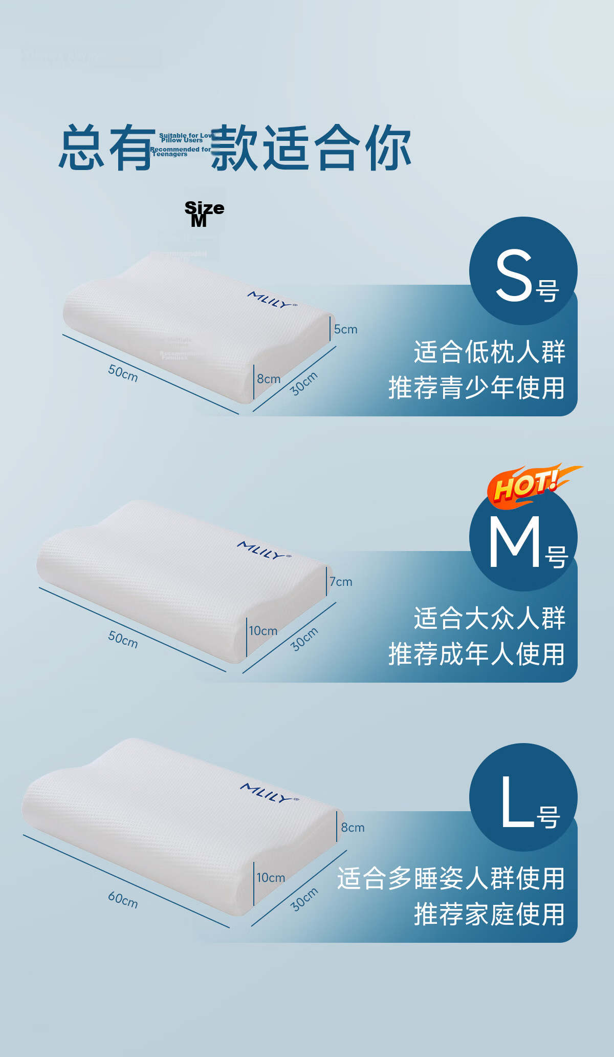 MLILY Slow Rebound Memory Foam Cervical Pillow Core, Sleep-Specific Adult Pillow, Single-Person Single-Use Comfortable Pillow M 9