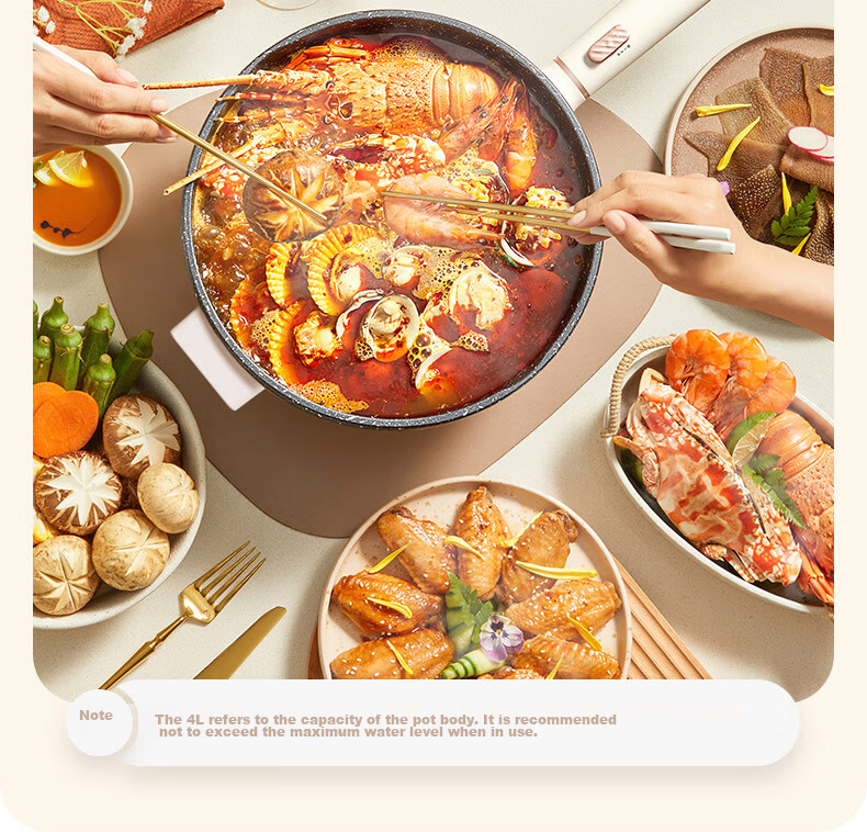 Midea Electric Frying Pan Electric Hot Pot Electric Steamer Electric Cooker 4L Multi-Purpose Non-Stick Electric Heating Pot HGE2811B with Steaming Basket and Wooden Spatula 5
