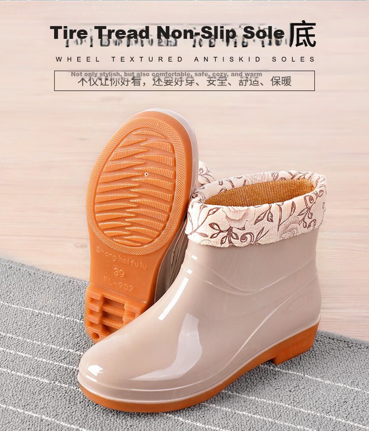 Lido According to Chen Women's Low-Cut Waterproof Work Rain Boots Fashionable Non-Slip Thickened Durable Fishing Kitchen Construction Car Wash Shoes Custom Lightweight Comfortable 2