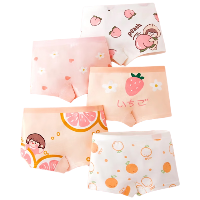 Mianqixiong Girls' Cotton Boxer Briefs 95% Cotton Children's Underwear Lemon Girl M023-5 Pack