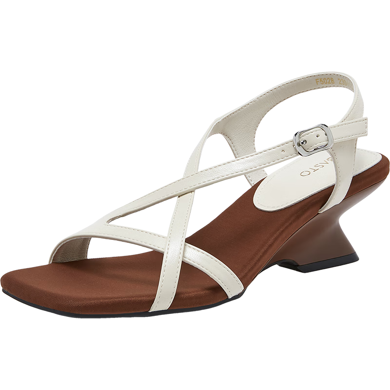 Basto 26 Summer Rome Sandals Fashion Trendy Chunky Heel Women's Shoes F5028BL6 Beige 40