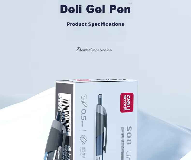 Deli Smooth Gel Ink Pen 0.5mm Bullet Tip Retractable Ballpoint Pen Office Supplies Black 12pcs/Box S08 Exam Use 24