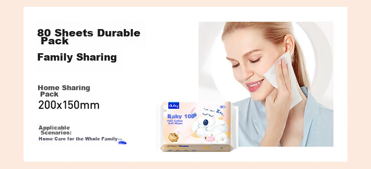 Auby Cotton Soft Wipes Baby 100% Pure Cotton Face Cleaning Towels Disposable Dry and Wet Dual-use 80 Sheets 6 Packs 7