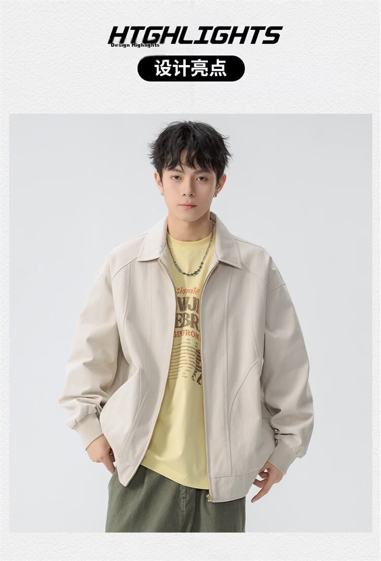 Foss Phil Men's Spring Autumn Casual American Style Loose Workwear Jacket with Turn-down Collar Gray 2XL 6768 3