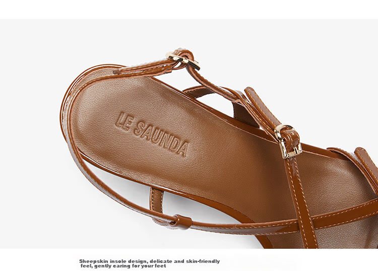 Le Saunda Queen Aura Mid-Heel Single Strap Sandals Women 6M58202 Amber Brown BRP 38 8