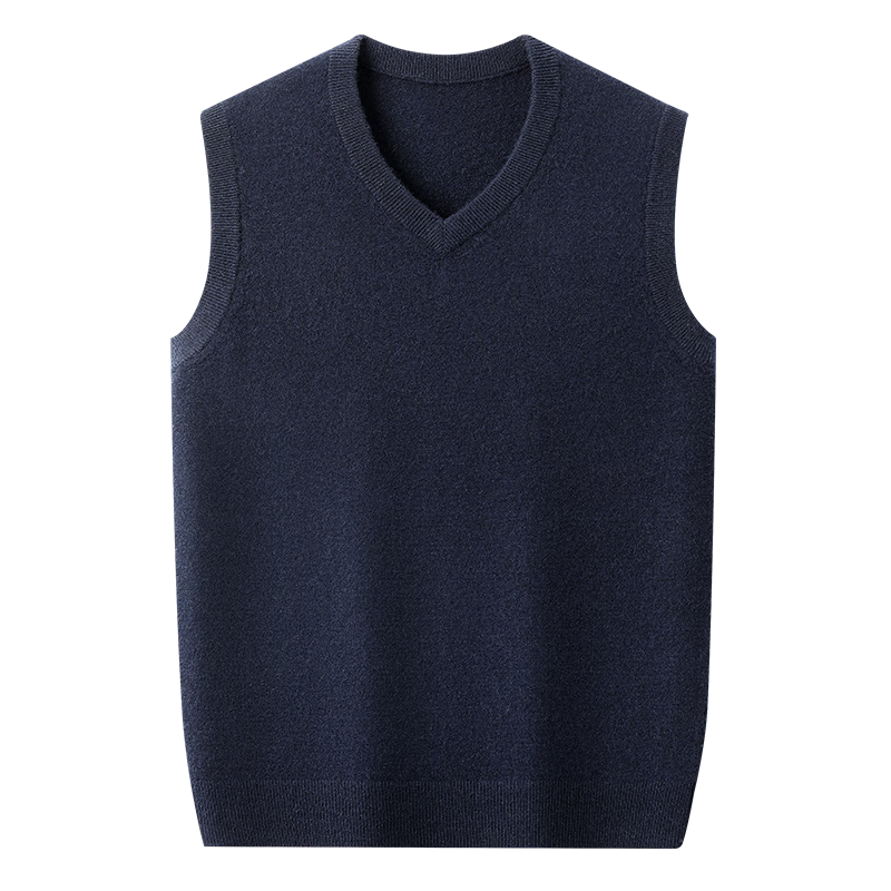 Hengyuanxiang Men's Thick Cashmere Vest 100% Pure Cashmere Autumn Winter V-Neck Warm Versatile Red Sweater