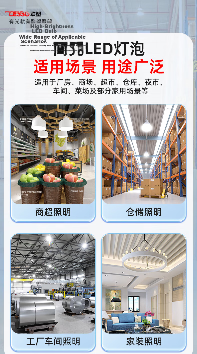 Lesso LED Energy-Saving Bulb Cylindrical Globe E27 Large Screw Base 20W High Power Property Factory Lighting White Light 6500K 9