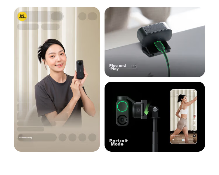 Insta360 Link 2 Gimbal Edition Conference Live Streaming Camera 4K HD Beauty Computer External Webcam with Built-in Microphone USB/C Plug and Play (Dynamic White) 4