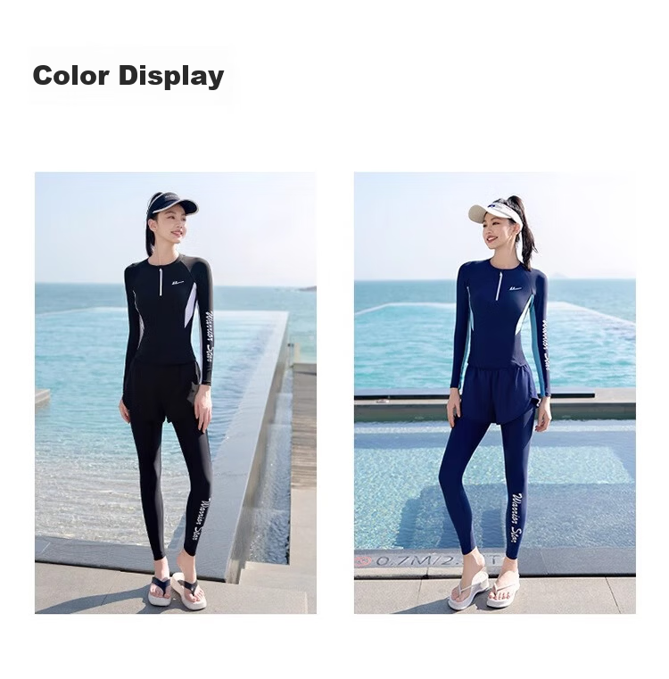 Huili Women's Two-Piece Swimsuit, Long-Sleeve Top And Long Pants, Conservative Surfing Diving Wetsuit, Quick-Dry Hot Spring Four-Piece Set, 14021 Black L 31