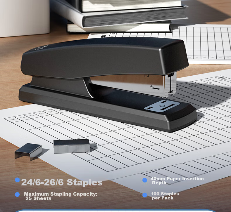 Deli Classic Durable Stapler Small Office Stapler Compatible with 24/6 Staples Black 0425 (Staples Not Included) 4