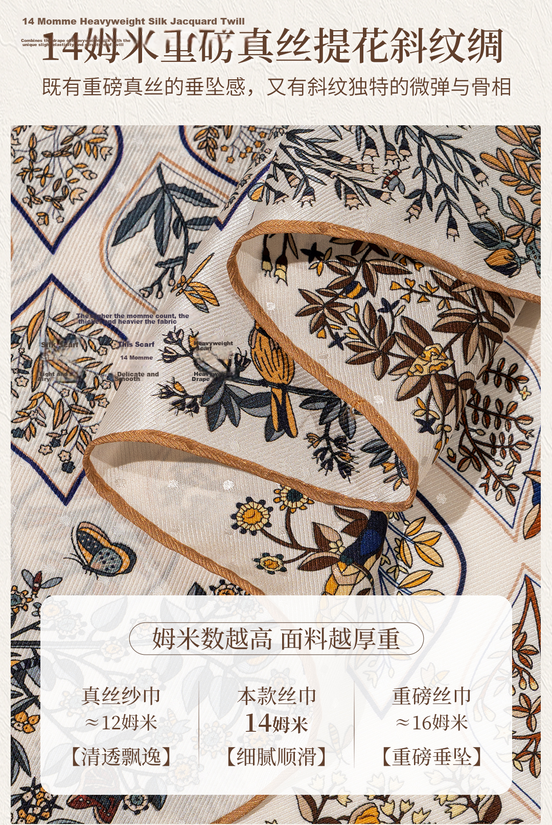 Shanghai Story [Counter Same Style] 100% Mulberry Silk Twill Double-Sided Printed Small Square Scarf Gift for Mom and Girlfriend 4