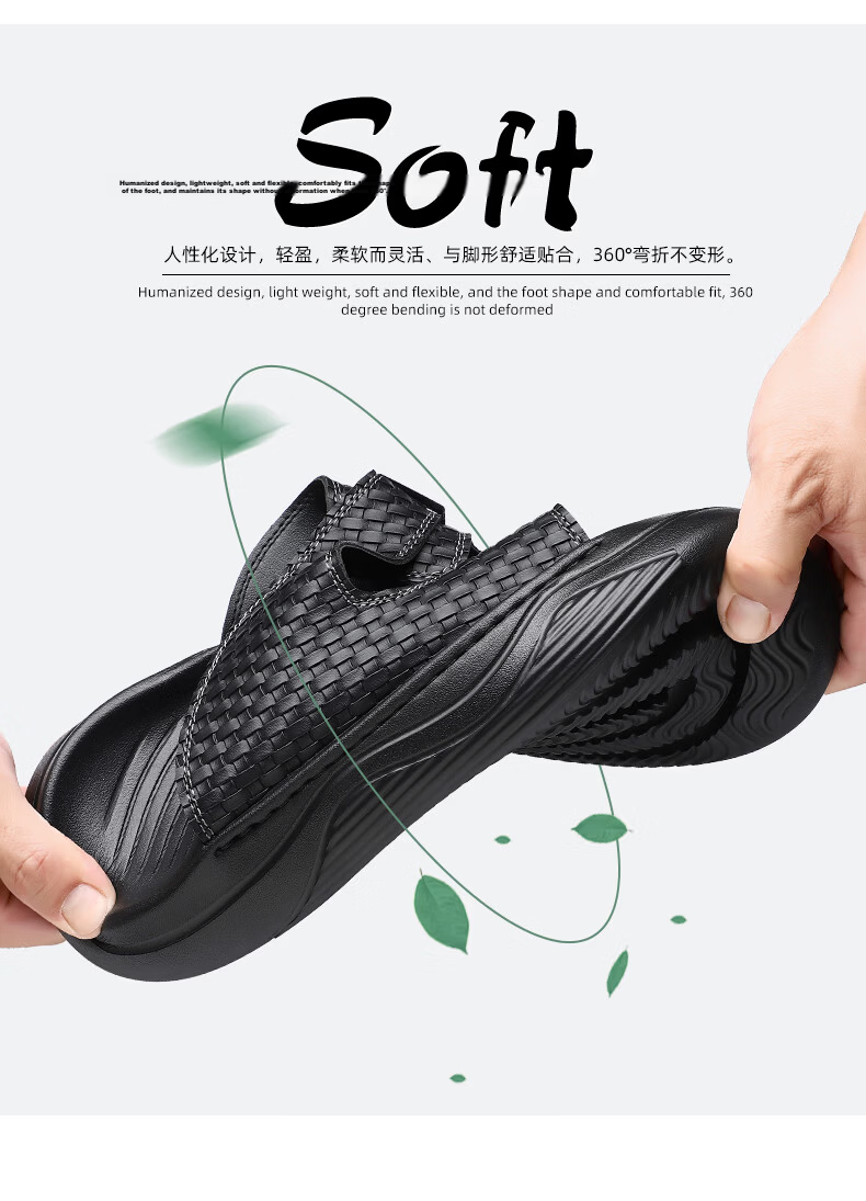 MEXICAN Spring Summer New Men's Leather Sandals Breathable Thick Soft Sole Slide Beach Shoes Black Size 44 2