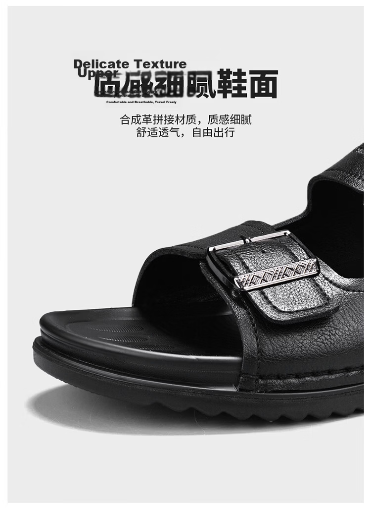 Bull Family Men's Leather Sandals Summer New Casual Outdoor Breathable Beach Shoes Men's Sports Driving Dual-Purpose Slippers 12