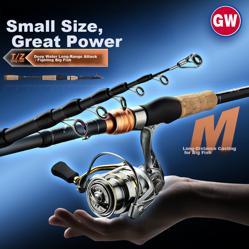 GW 3.6m M Power Tianzun Telescopic Spinning Fishing Rod Straight Handle Baitcasting Reel Lure Set Long Cast Fishing Rod Tackle