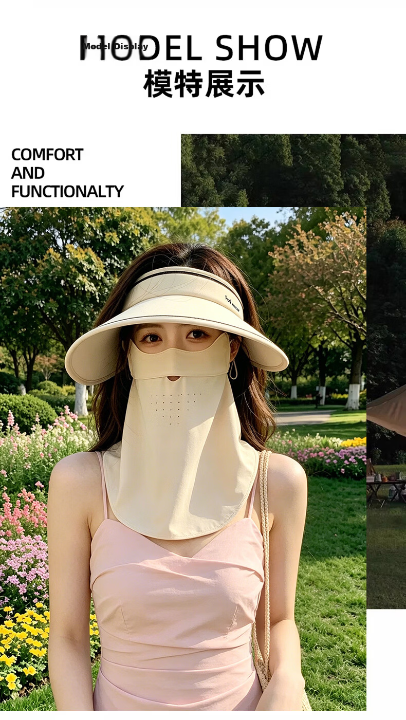 Miiow Women's Sun Protection Hat Open Top Hat with Face Mask UV Protection Black 11