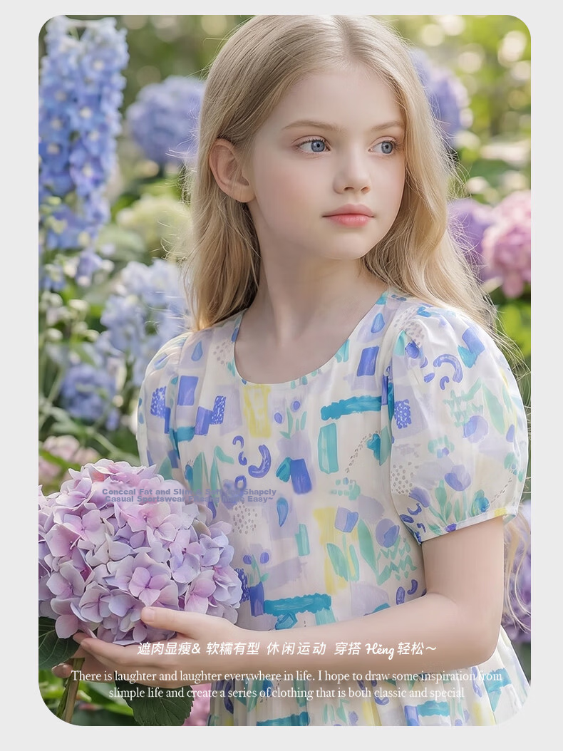 Disney Girls Summer Floral Dress Rural Style Cotton Princess Dress 21A145 Blue Green Size 130 3