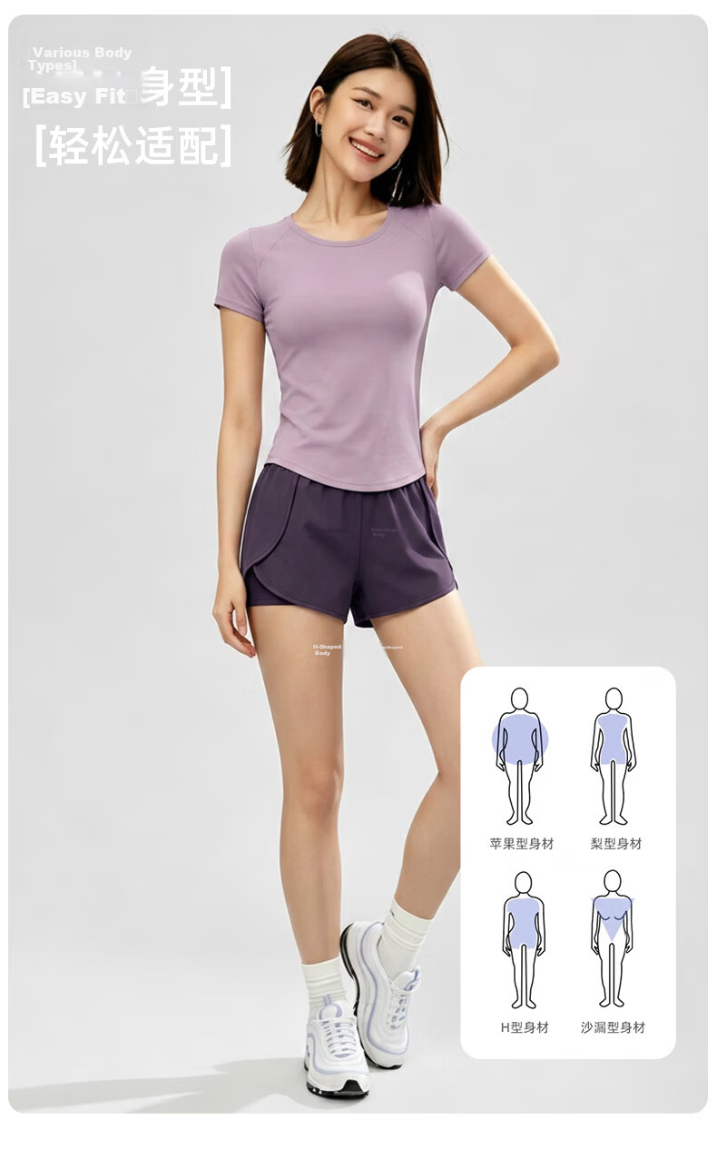 MULINSEN Women's Running Sports Set Yoga Wear Spring Summer Casual Fitness Pilates Short Sleeve Two-Piece Shorts Slim Fit 8