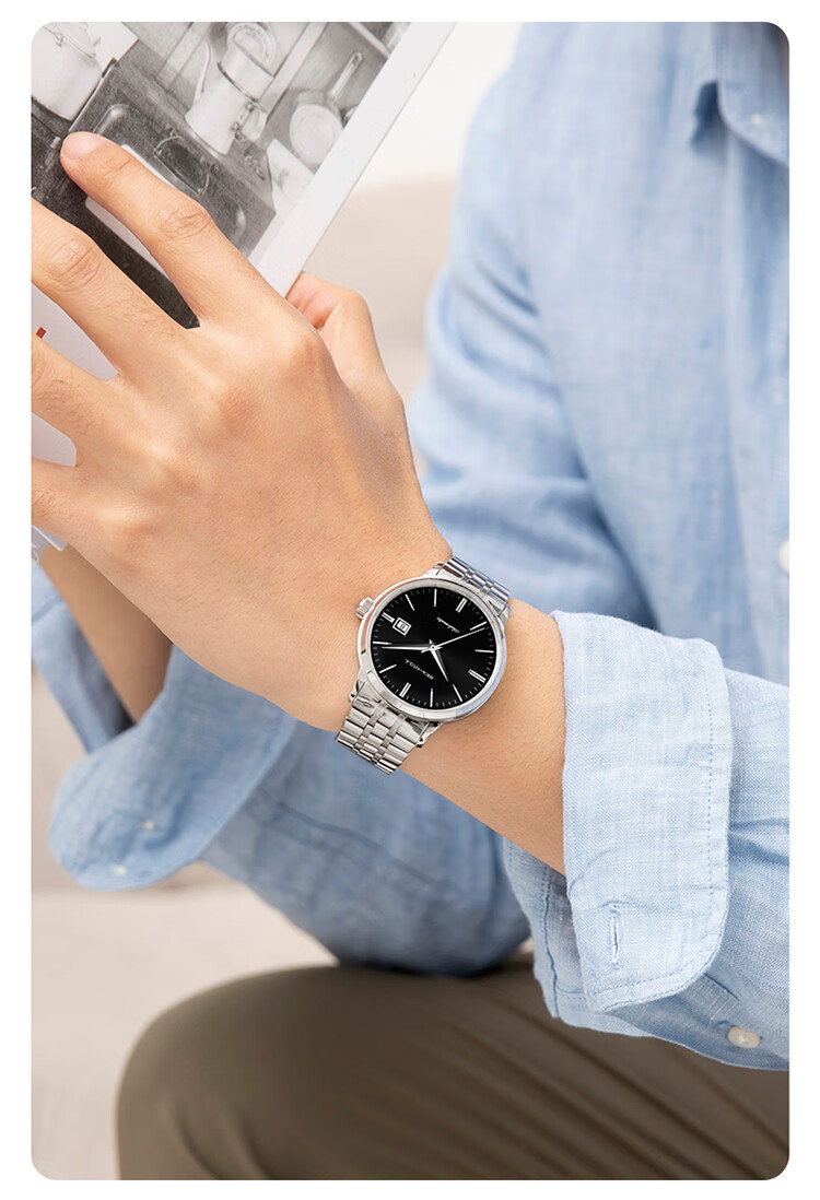 SEAGULL Men's Automatic Mechanical Watch with Date Display, Steel Strap Men's Watch, Birthday Gift for Men, Model 6613 White Dial Roman Numeral 27