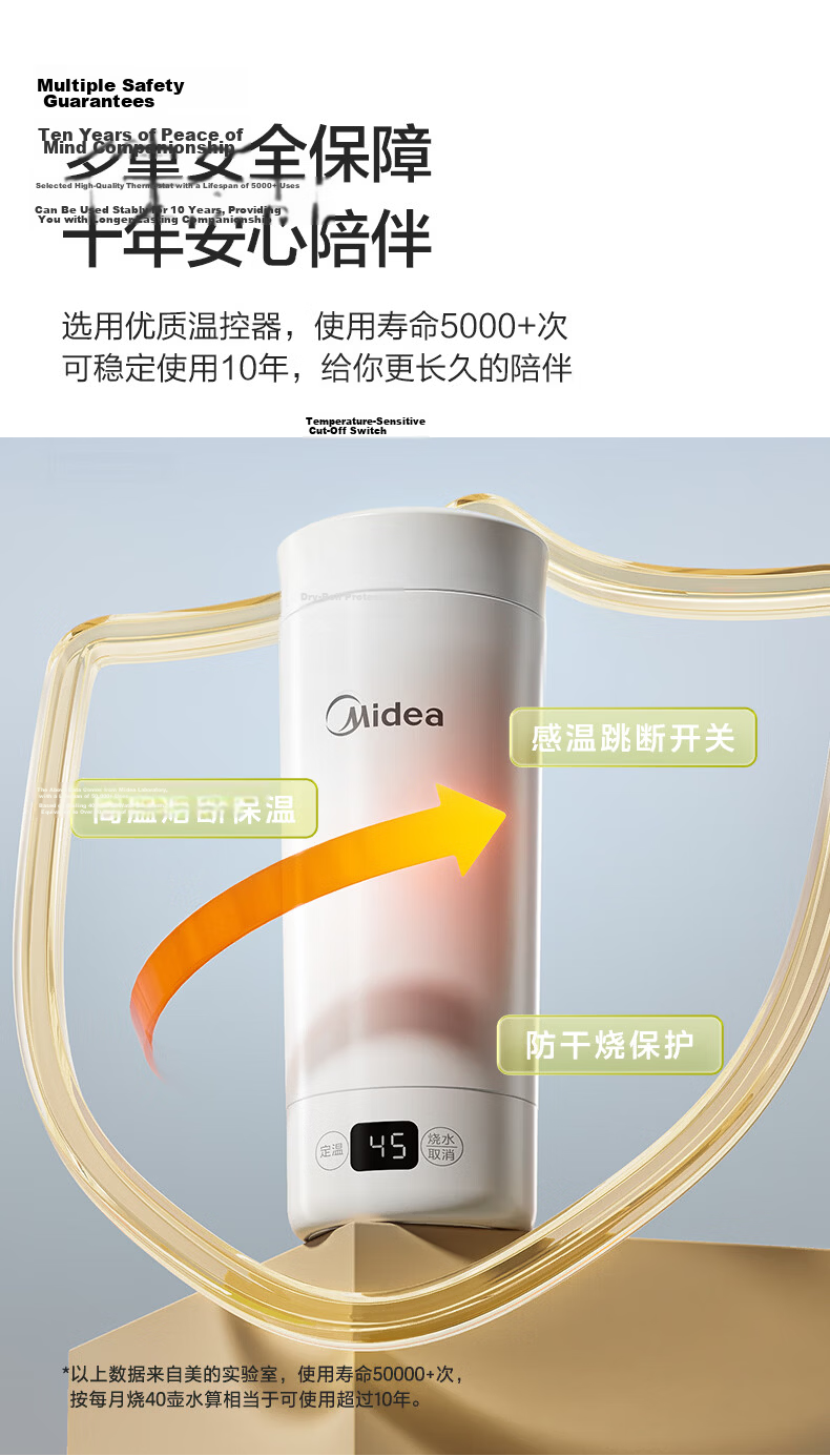 Midea Electric Kettle Portable Travel Car Home Use Milk Maker Thermos Insulated Hot And Cold Temperature Control Kettle MK-DB12X18 8