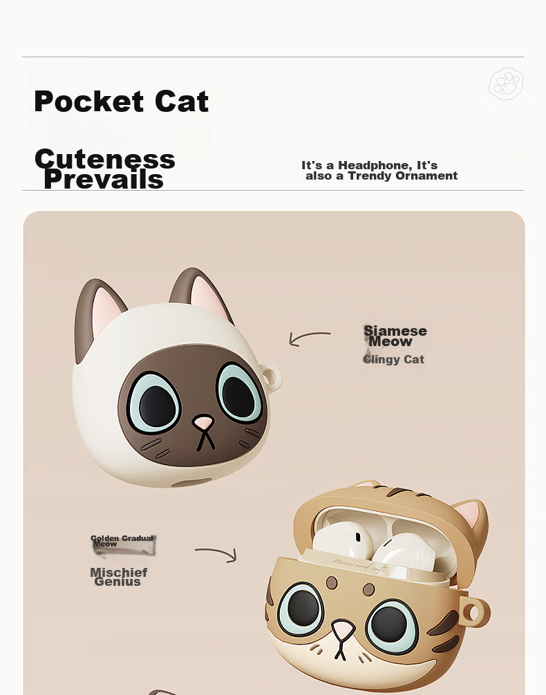 Manbuzhehuazai Zero Miao Series Limited Edition Gift Box, True Wireless Bluetooth Earphones, Semi In-Ear Headphones, Boodle Cat 6