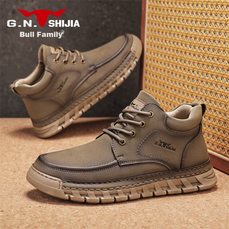 Bull Family Big Head Martin Boots Men Autumn Winter New British Retro Mallard Work Boots Outdoor High Top Sneakers Men