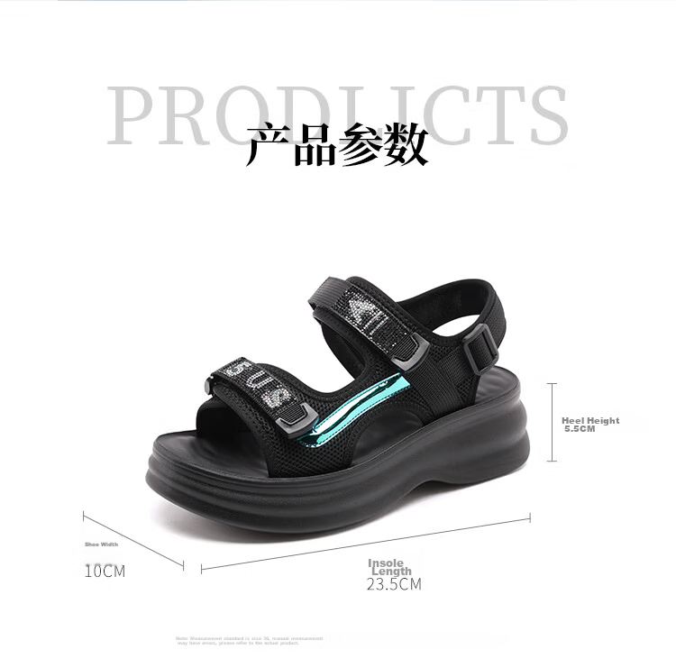 Red Dragonfly Women's Sandals Thick Sole Height Increasing Velcro Beach Outdoor Soft Sole Sports Shoes WTK264761 Black Size 35 7