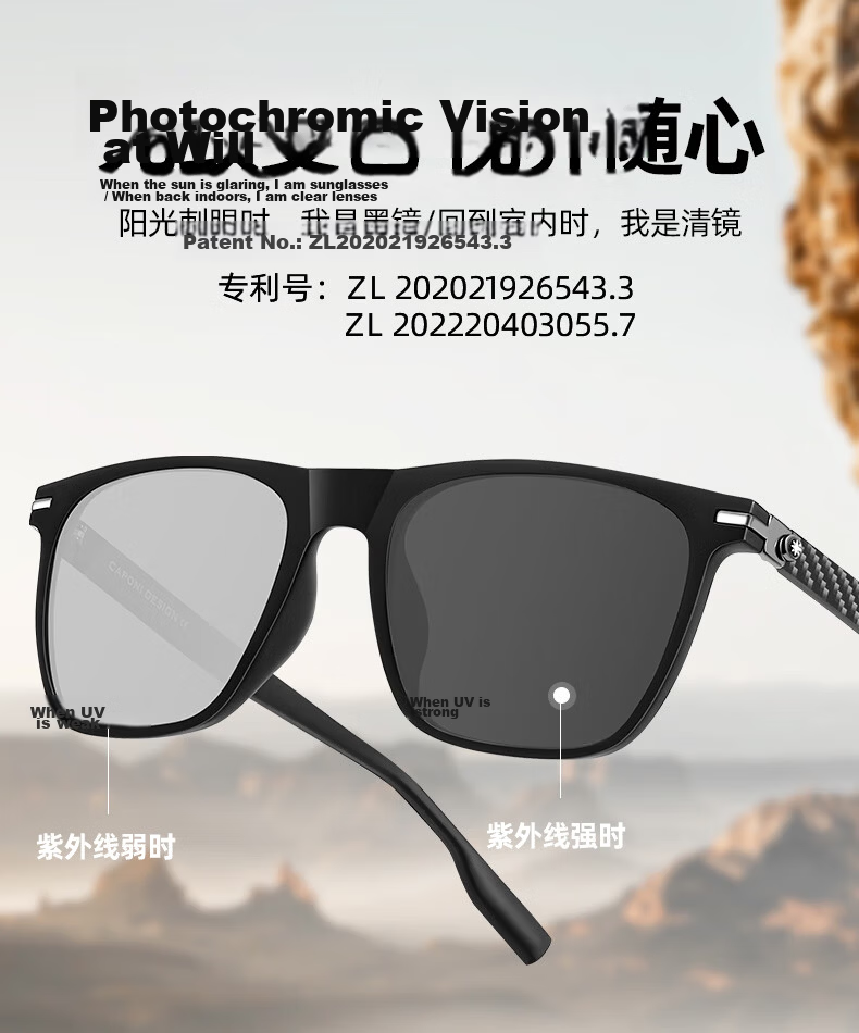 CAPONI Carbon Fiber Polarized Photochromic Sunglasses for Men UV Protection Day and Night Driving 6