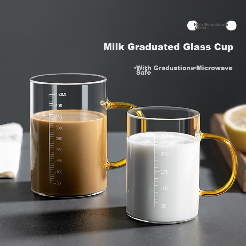 Newair Milk Cup Microwaveable Glass Mug with Measurement Scale for Home Breakfast, Soy Milk, Juice, Coffee, and Kids