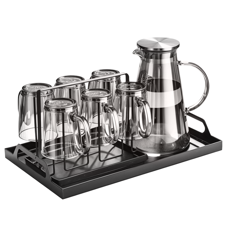 CLITON Ash Gray Glass Cups Heat-Resistant Water Cups Set of 7 for Home Use with Handles, Living Room Tea Cups And Cup Holder