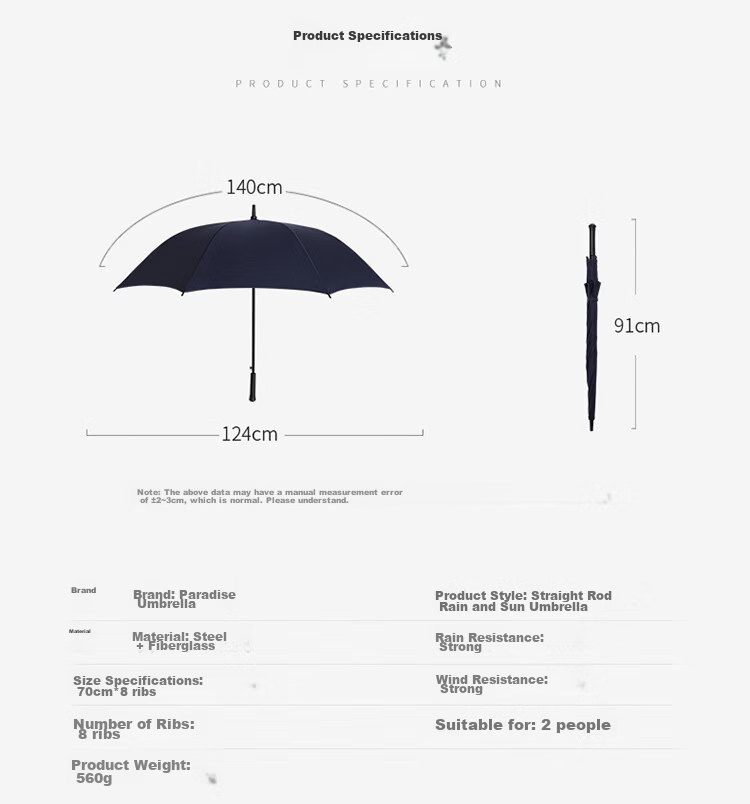 Paradise Umbrella Windproof Rain Umbrella Long Handle Large Reinforced Wind-Resistant Water-Repellent Semi-Automatic Straight Handle Moor Blue 11