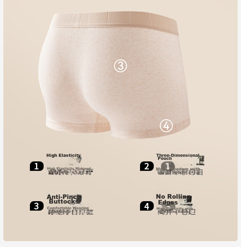 Romon Men's Cotton Boxer Briefs Textured Cotton Mesh Breathable Antibacterial Mid-Rise 4-Pack 38