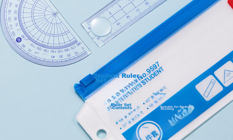 Deli Three-In Ruler Set, 4-Piece Drawing And Drafting Kit, for Postgraduate Entrance Exam, College Entrance Exam, Blessing Gift, High School Graduation Exam, Straight Ruler, Triangle Ruler, Protractor 14