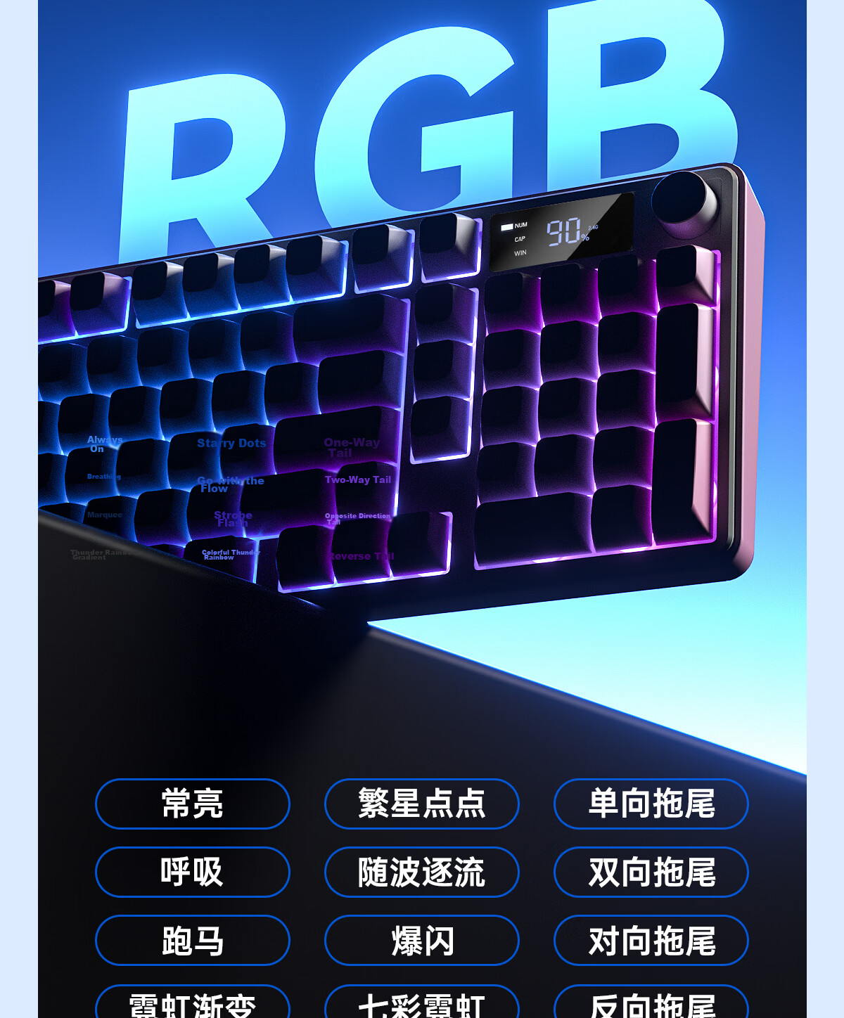 Lenovo GK10 Lite 98W Wireless Bluetooth Tri-Mode Keyboard Mechanical Feel RGB Gaming Office Silent Keyboard Aurora Series 98-Key Layout Pink White Colorblock 9