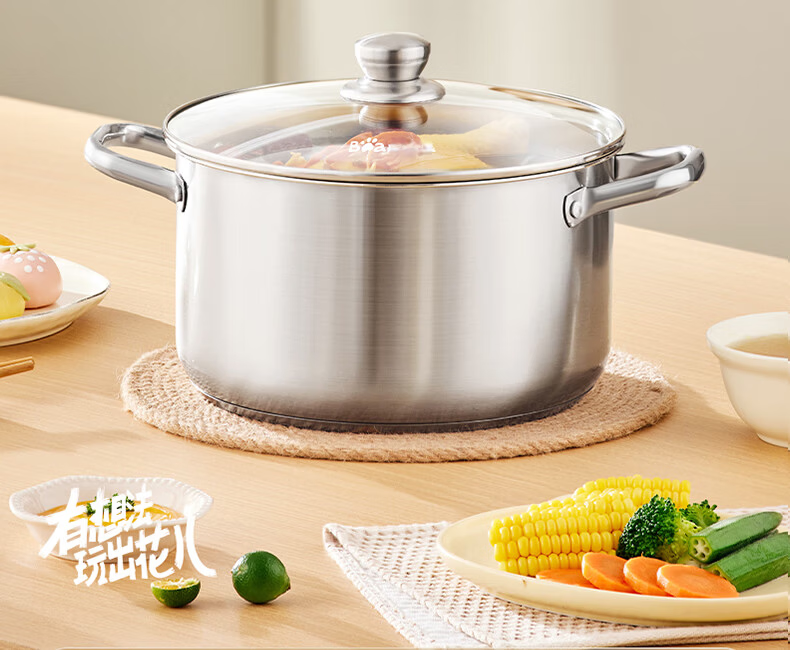 Bear 304 Stainless Steel Soup Pot Household Stew and Steam Pot 22cm Porridge Cooking Pot Compatible with Gas Stoves JG056-P02 2