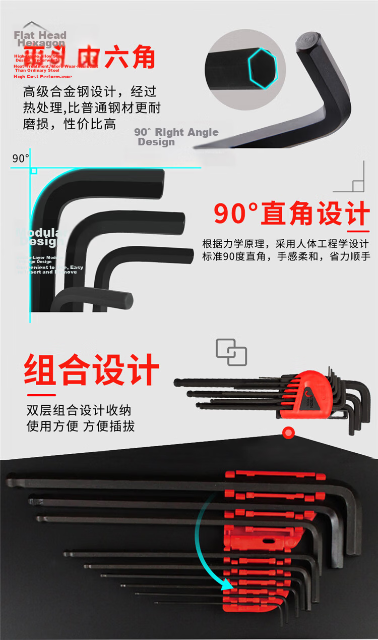 JETECH Blackened Extra Long Ball End Hex Key Wrench Set 9-Piece BL-B9 Household Repair Tool Kit 5