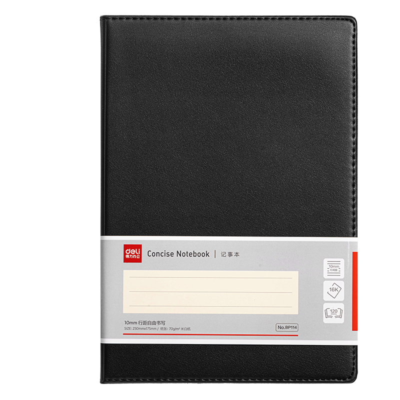 Deli 16K 120 Large Classic Leather Business Notebook, Office Supplies, Meeting Journal, Diary, Notepad, Stationery, Black BP114