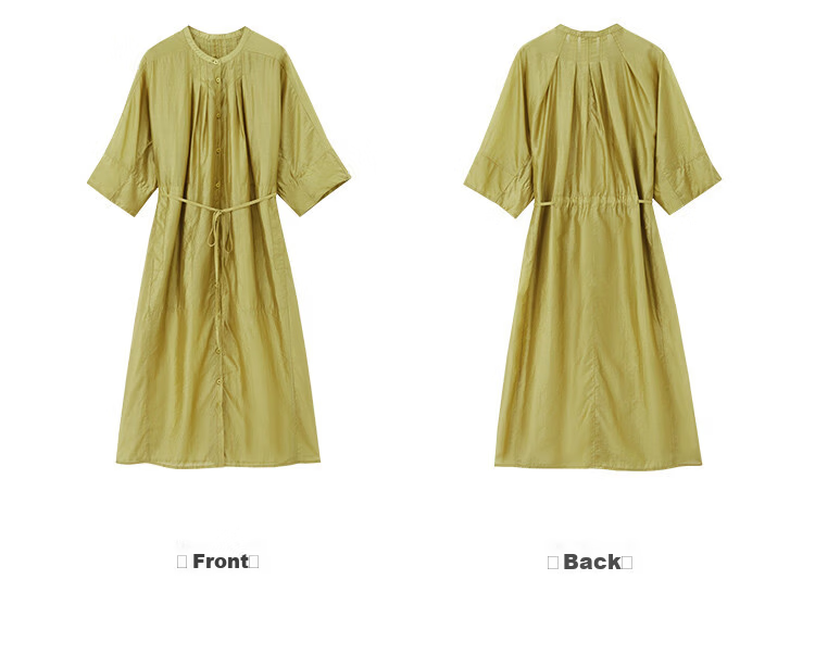 MT Minimalist Bright Color Summer Lightweight Tie-Waist Round Neck 5-Sleeve Long Dress 10