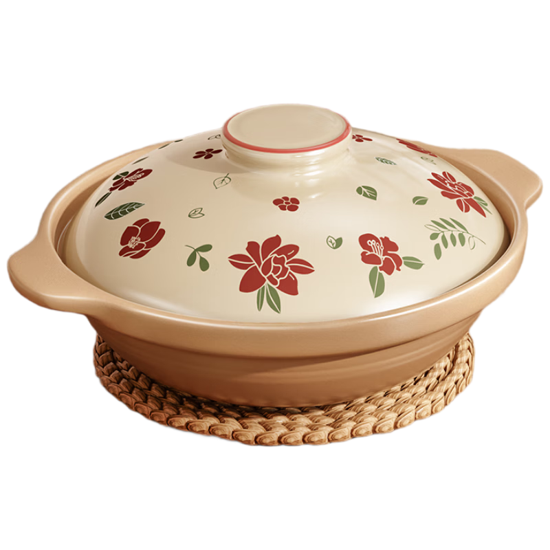 Royalstar High-Temperature Resistant Clay Pot Soup Stew Pot 2.3L with Flower Lid for Gas Stove