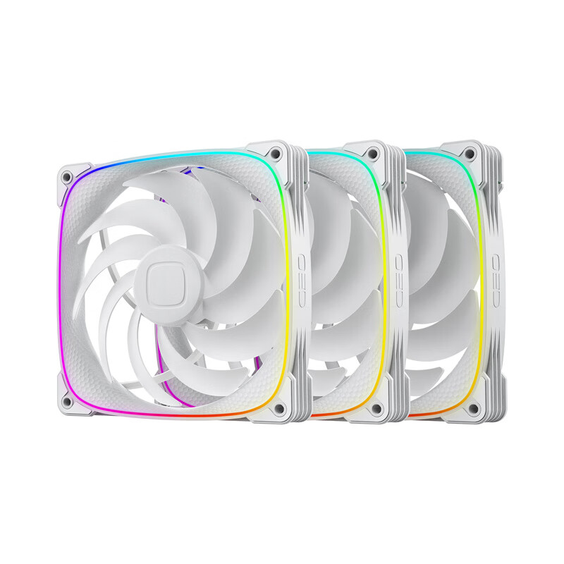 GeometricFuture Longshen 2503W-14CM Case Fan, Cooling Fan 14CM, ARGB Light Synchronization, PWM Speed Control, Smart Daisy-Chaining, White, Forward, Triple Pack