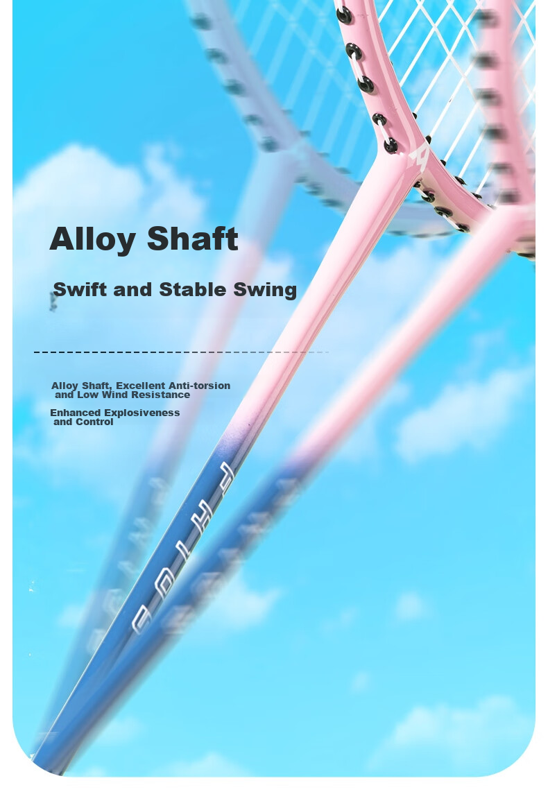 Deli Angenite Wear-Resistant Concave Frame Aluminum Integrated Badminton Racket Classic Beginner Student Entry-Level (Blue-Pink Pair + 3 Shuttlecocks) 12