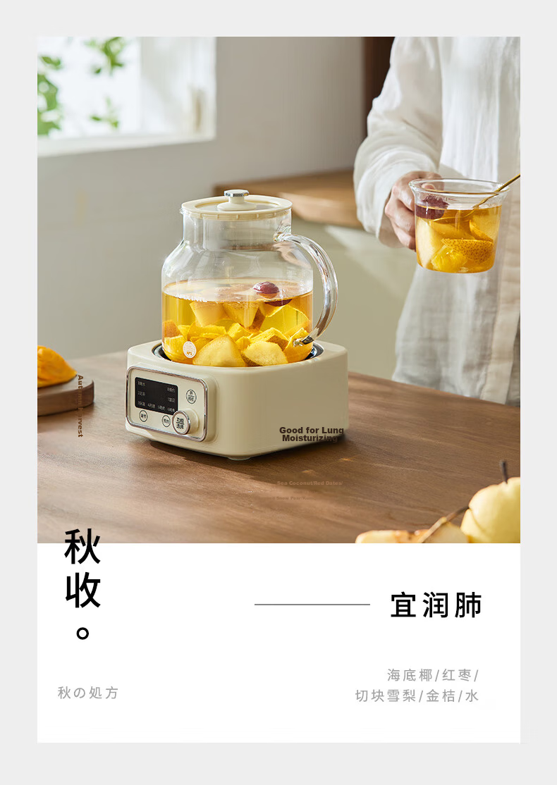 APIXINTL Anben Su 1.2L All-Glass Health Pot Household Electric Kettle Mini Tea Kettle Insulated Multifunctional Automatic Temperature Control Kettle with Tea Strainer for Office 20