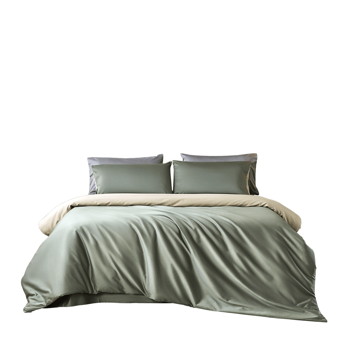 LOVO Luolai Light Luxury 100S Long-Staple Cotton Sateen Four-Piece Bedding Set for Double Bed with Fitted Sheet, 220*240cm, Gree