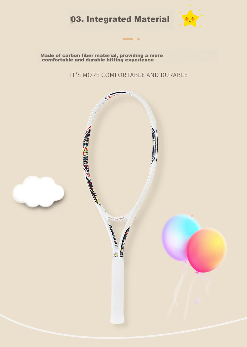 KAWASAKI Children's Tennis Racket, Youth Beginner Carbon Fiber Tennis Racket, Single Racket C3 (Pre-Strung), Blue, for Ages 5-7, 21 Inches 7